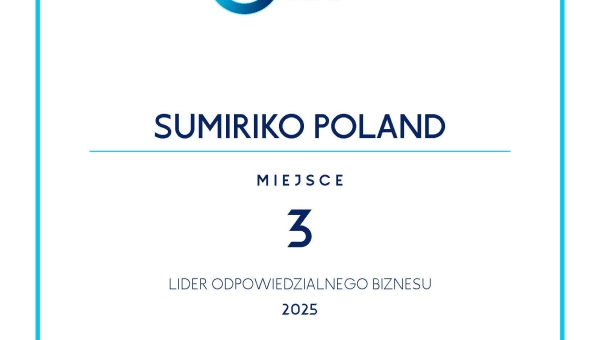 SumiRiko Poland na podium w klasyfikacji branżowej „Rankingu ESG. Odpowiedzialne Zarządzanie” w 2025 roku.